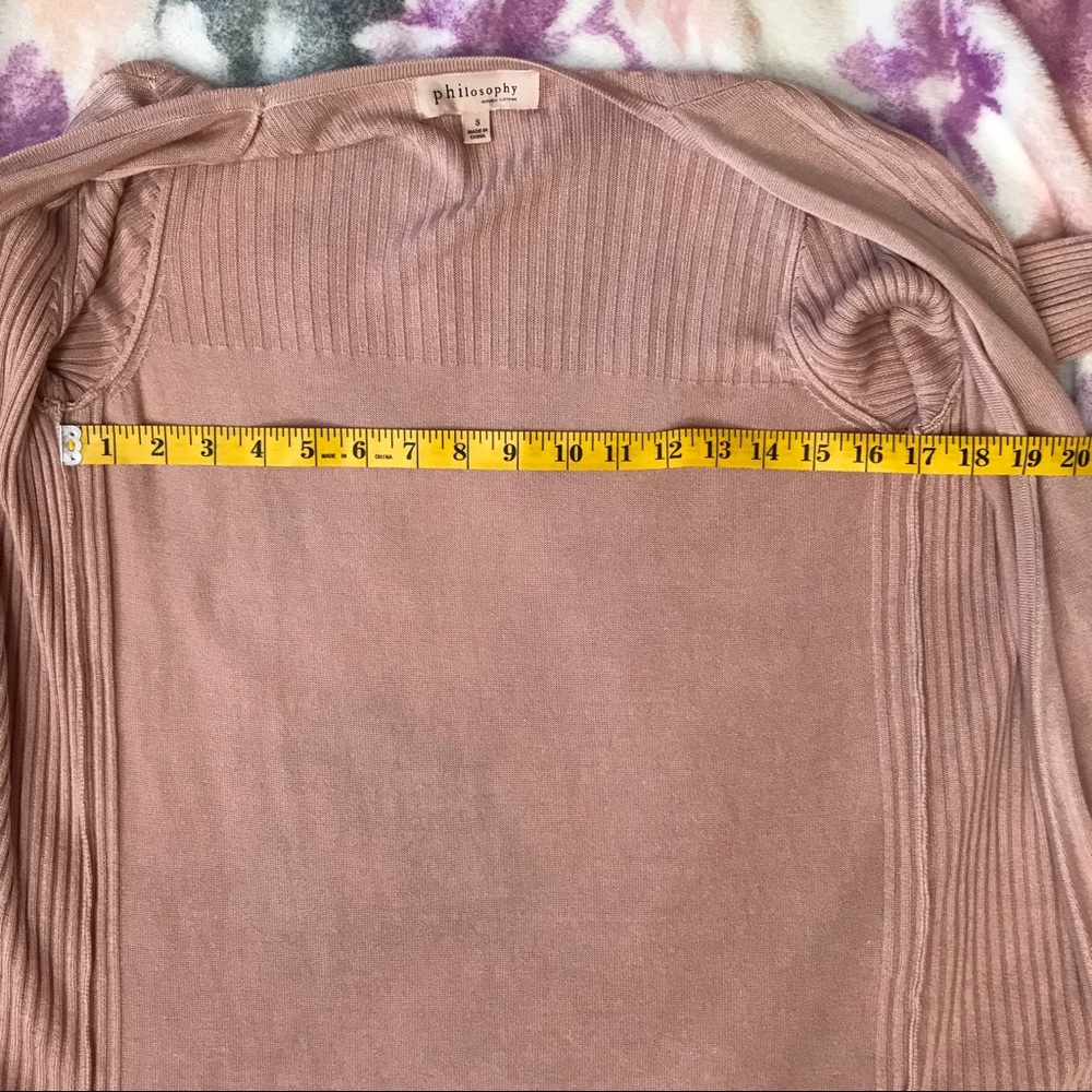 🫶 Philosophy Ribbed Trim Lightweight Blush Pink Open Front Cardigan Small - Picture 7 of 8